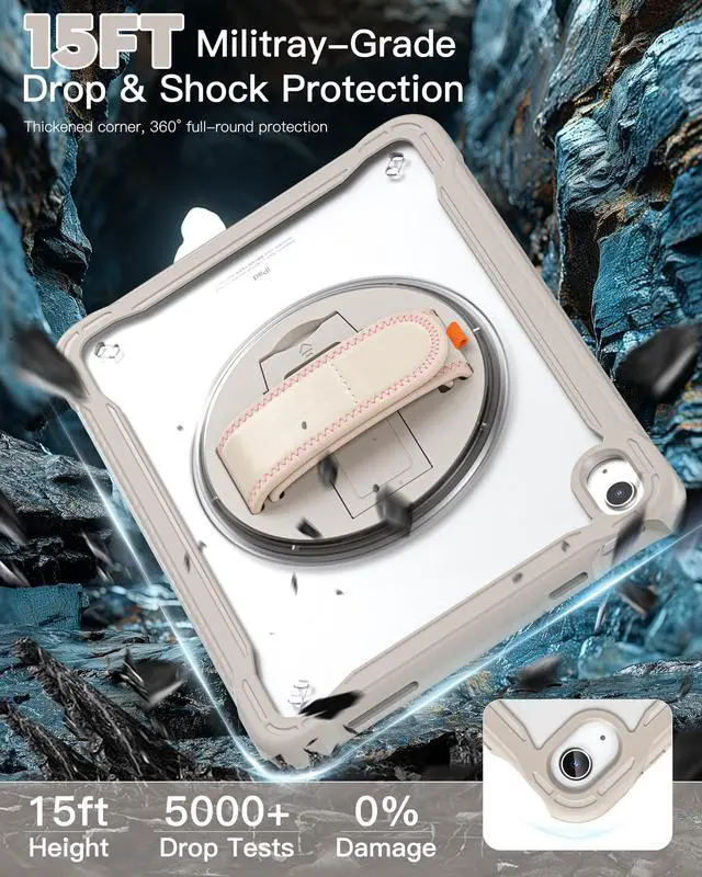 Alt view image 3 of 5 - Case for iPad (A16) 11th/10th Generation 11''/10.9'' 2025/2022 Kids with Pencil Holder 360degRotate Handle Strap/Stand