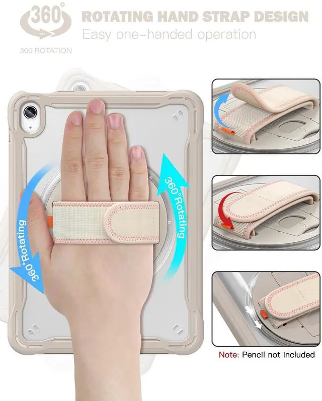 Alt view image 5 of 5 - Case for iPad (A16) 11th/10th Generation 11''/10.9'' 2025/2022 Kids with Pencil Holder 360degRotate Handle Strap/Stand