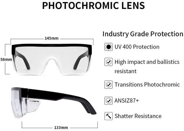 Alt view image 3 of 5 - BINGKING Blue light blocking UV400 Auto-Darkening Clear to Smoke LensTransitional ANSI Z87.1 Safety Sunglasses Glasses Photochromic (Two tone)