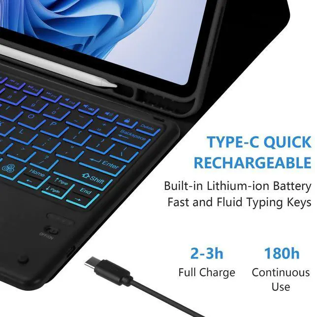 Alt view image 3 of 5 - BQSS Keyboard Case for iPad Air 13 inch(M2) & iPad Pro 12.9 inch - Detachable Wireless Keyboard with Pencil Holder - Black