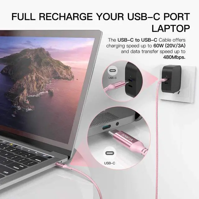 Alt view image 5 of 5 - Awnuwuy 60W USB C to USB C Cable 30ft Pink Long Type-C Fast Charging Cord(No Data) for iPhone 15/15 Pro/15 Plus/15 Pro Max,Samsung Galaxy S24 S23 S22 Note 20 10,Pixel 7,MacBook Pro/Air