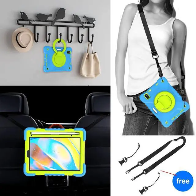 Alt view image 4 of 5 - Andnary Case for 2024 iPad mini 7 A17 Pro/2021 Mini 6 8.3 Inch Case with Built-in Pencil Holder/360deg Rotating Handle Stand, Drop-Proof Cover for iPad mini 7th/6th Generation 8.3", Blue+Green