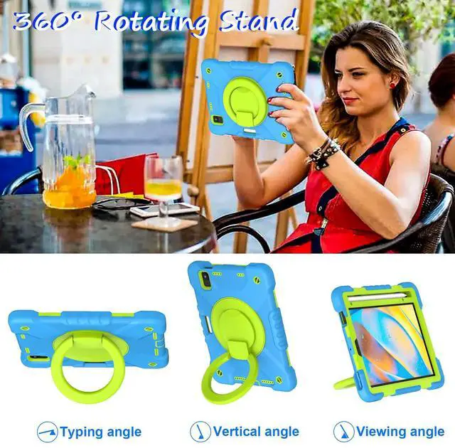 Alt view image 3 of 5 - Andnary Case for 2024 iPad mini 7 A17 Pro/2021 Mini 6 8.3 Inch Case with Built-in Pencil Holder/360deg Rotating Handle Stand, Drop-Proof Cover for iPad mini 7th/6th Generation 8.3", Blue+Green