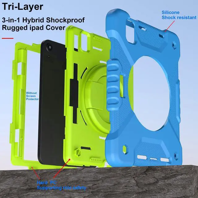 Alt view image 5 of 5 - Andnary Case for 2024 iPad mini 7 A17 Pro/2021 Mini 6 8.3 Inch Case with Built-in Pencil Holder/360deg Rotating Handle Stand, Drop-Proof Cover for iPad mini 7th/6th Generation 8.3", Blue+Green