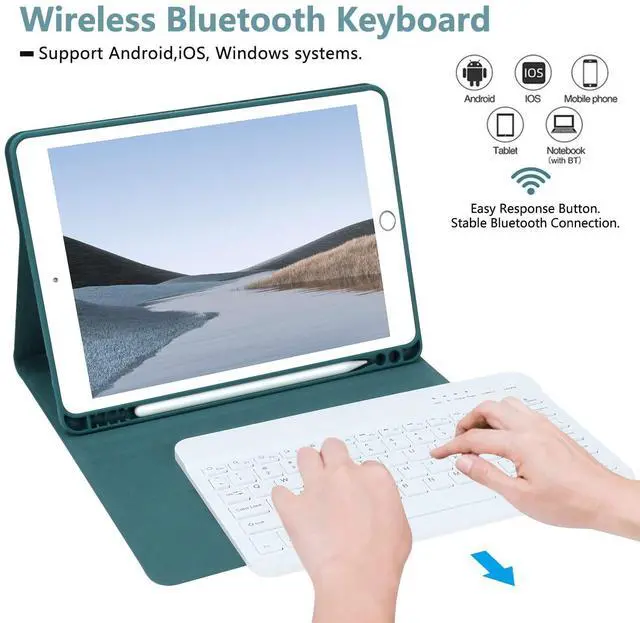 Alt view image 3 of 5 - BAIBAO iPad 9th Generation Case with Keyboard 10.2 Inch - Detachable Slim Cover with Pencil Holder, Compatible with iPad 8th/7th Gen, Pro 10.5, Air 3rd (Midnight Green)