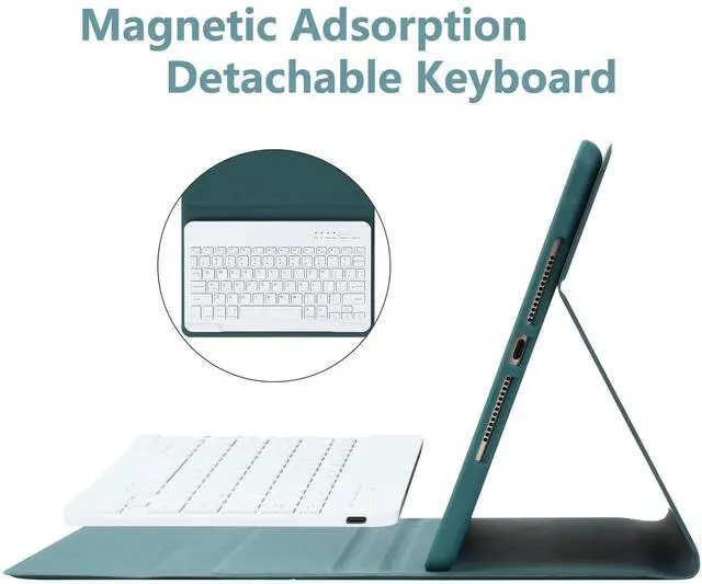 Alt view image 5 of 5 - BAIBAO iPad 9th Generation Case with Keyboard 10.2 Inch - Detachable Slim Cover with Pencil Holder, Compatible with iPad 8th/7th Gen, Pro 10.5, Air 3rd (Midnight Green)