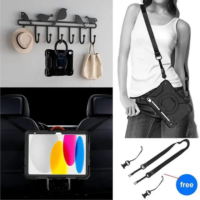 Alt view image 5 of 5 - Andnary Case for iPad (A16) 11th Generation 11 inch 2025/10th Generation 10.9 inch 2022, Heavy Duty Shockproof Cover with 360deg Rotating Handle/Bracket/Pen Holder/Shoulder Strap, Black