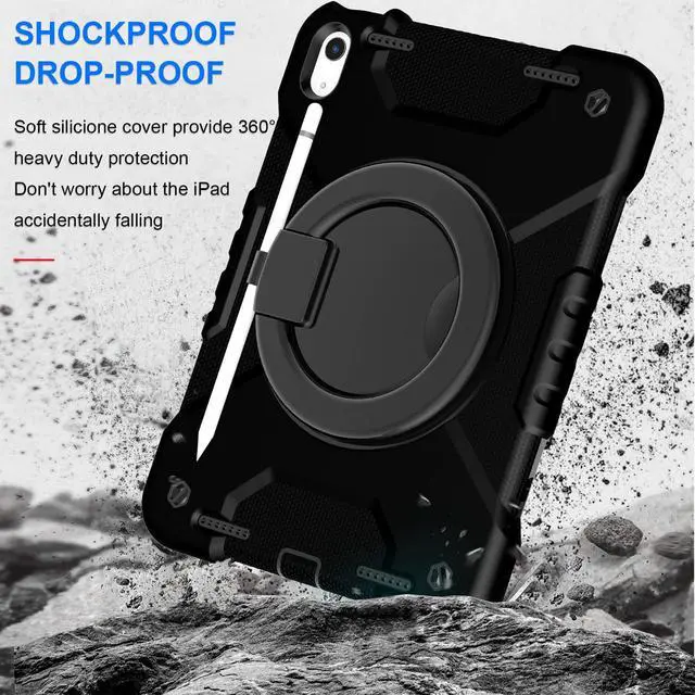 Alt view image 4 of 5 - Andnary Case for iPad (A16) 11th Generation 11 inch 2025/10th Generation 10.9 inch 2022, Heavy Duty Shockproof Cover with 360deg Rotating Handle/Bracket/Pen Holder/Shoulder Strap, Black