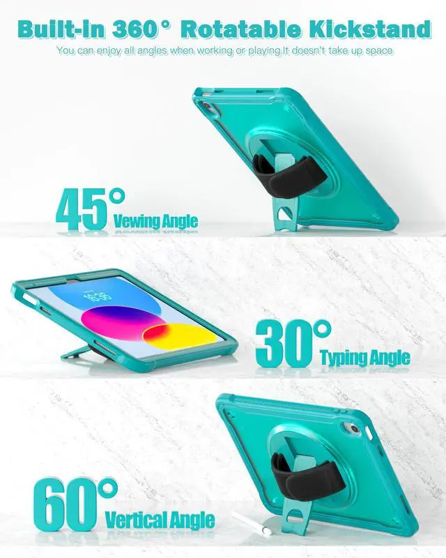 Alt view image 4 of 5 - Case for iPad (A16) 11th/10th Generation 11''/10.9'' 2025/2022 Kids with Pencil Holder 360degRotate Handle Strap/Stand