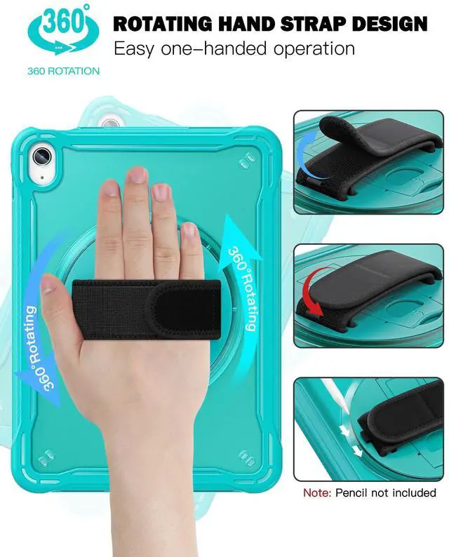 Alt view image 5 of 5 - Case for iPad (A16) 11th/10th Generation 11''/10.9'' 2025/2022 Kids with Pencil Holder 360degRotate Handle Strap/Stand