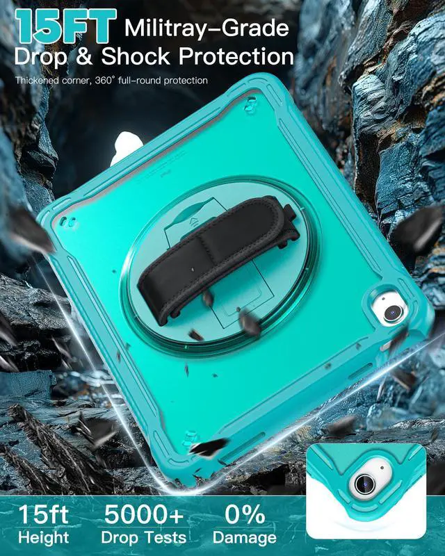 Alt view image 3 of 5 - Case for iPad (A16) 11th/10th Generation 11''/10.9'' 2025/2022 Kids with Pencil Holder 360degRotate Handle Strap/Stand