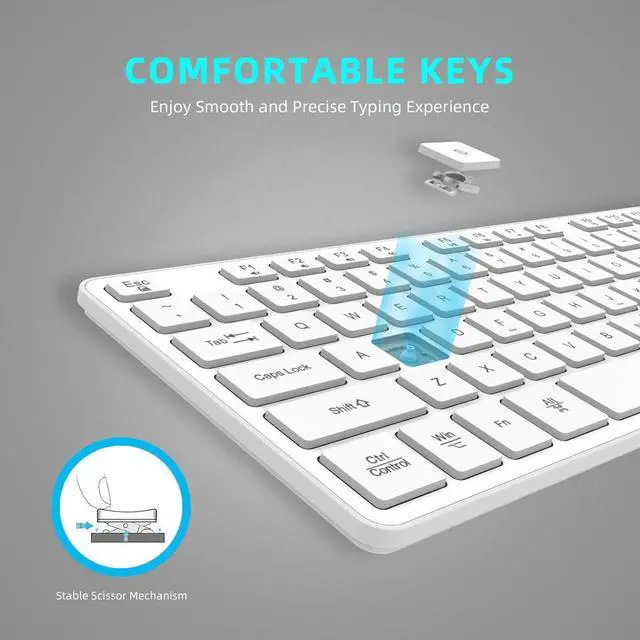 Alt view image 2 of 5 - BFRIENDit Wireless Keyboard Ultra - Quiet Chocolate Keys 2.4GHz Connection Slim Wireless Computer Keyboard for Mac, Windows 11/10/8/7/Vista, Microsoft & PC, Smart TV, RF1430K - White