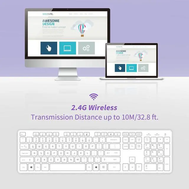 Alt view image 5 of 5 - BFRIENDit Wireless Keyboard Ultra - Quiet Chocolate Keys 2.4GHz Connection Slim Wireless Computer Keyboard for Mac, Windows 11/10/8/7/Vista, Microsoft & PC, Smart TV, RF1430K - White