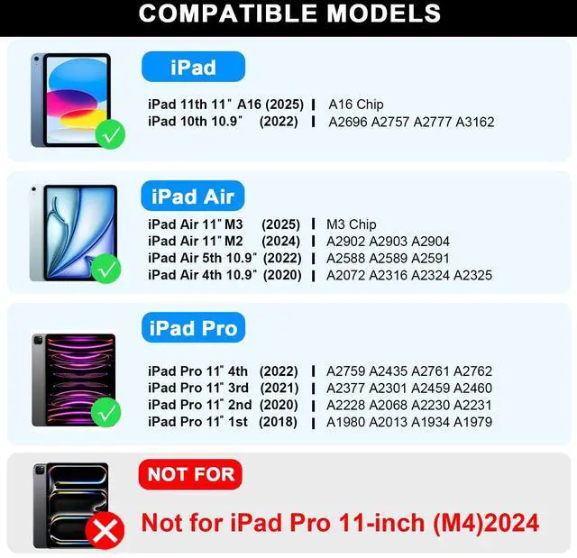 Alt view image 2 of 5 - BABG TouchPad Keyboard Case for iPad 10th Generation&iPad 11th(A16,2025),iPad Air 11(M3,M2/iPad Pro 11 inch Keyboard&iPad Air 5th/Air 4th Keyboard, 360degSwivel,7 Use Modes,Rainbow Backlight- Black