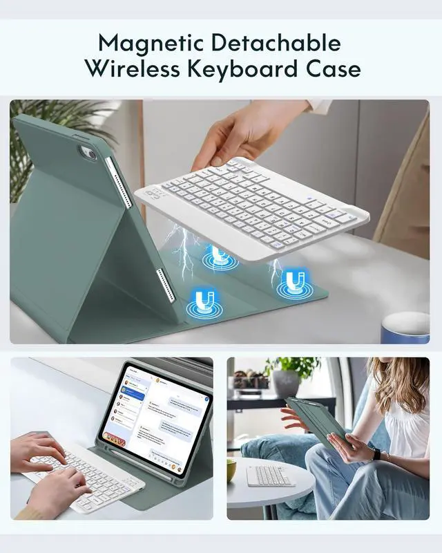 Alt view image 4 of 5 - for iPad 11th/10th Generation Case with Keyboard A16 11-inch 2025, Rechargeable Detachable Wireless Bluetooth Keyboard for iPad 10th 10.9" 2022, Smart Folio Slim Cover with Pencil Holder Thin & Light