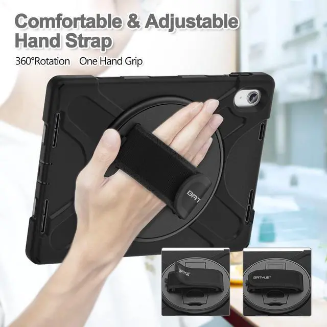 Alt view image 2 of 5 - BATYUE Case for iPad (A16) 11th/10th Generation 10.9'' 2025/2022, Rugged Protective Shockproof Cover for Kids with Screen Protector, 360deg Rotating Stand, Pencil Holder, Carrying Strap, Black