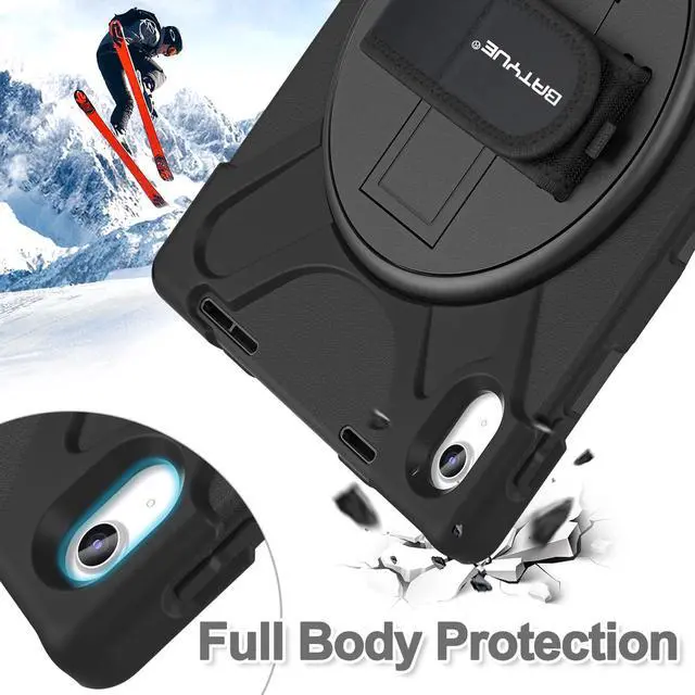 Alt view image 5 of 5 - BATYUE Case for iPad (A16) 11th/10th Generation 10.9'' 2025/2022, Rugged Protective Shockproof Cover for Kids with Screen Protector, 360deg Rotating Stand, Pencil Holder, Carrying Strap, Black