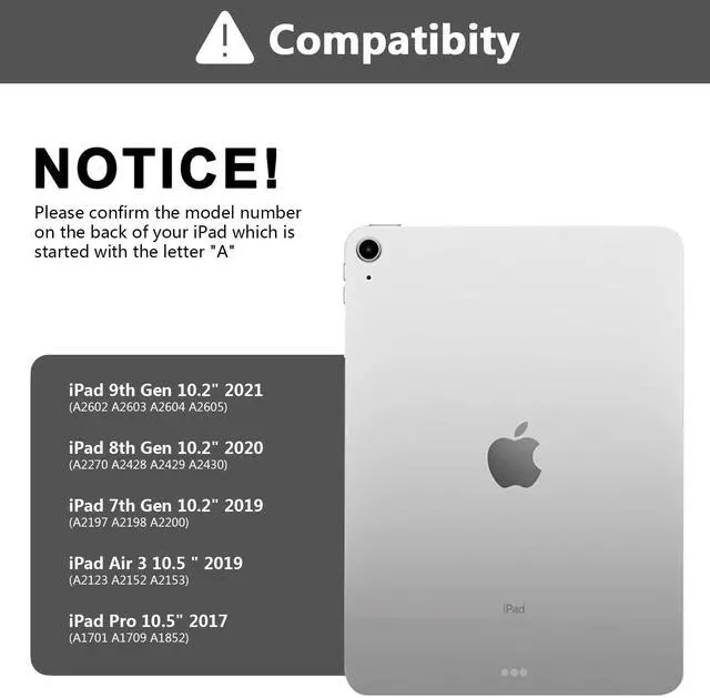 Alt view image 2 of 5 - Compatible for iPad 9th 8th 7th Generation Keyboard Case 10.2inch for iPad Air 3 Case with Keyboard, Bluetooth Keyboard for iPad Pro 10.5 3rd Gen, Slim Leather Cover for iPad 2021/2020/2019 Black