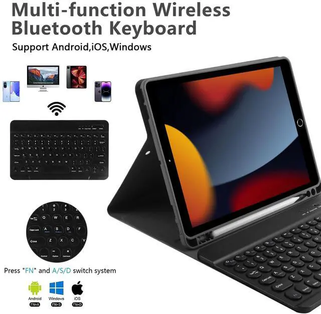 Alt view image 3 of 5 - Compatible for iPad 9th 8th 7th Generation Keyboard Case 10.2inch for iPad Air 3 Case with Keyboard, Bluetooth Keyboard for iPad Pro 10.5 3rd Gen, Slim Leather Cover for iPad 2021/2020/2019 Black