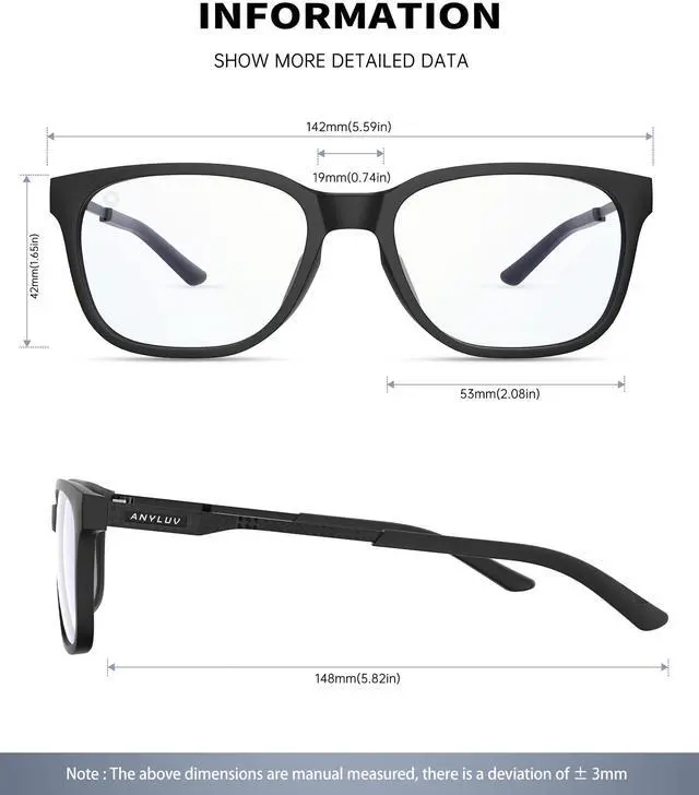 Alt view image 3 of 5 - ANYLUV Blue Light Glasses for Men, Computer Gaming Glasses, Stylish Anti Eyestrain Blue Light Blocking Glasses Men
