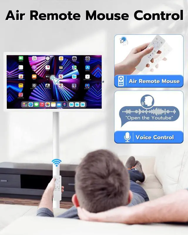 Alt view image 3 of 5 - Anweller 27" Portable TV Tablet, Touchscreen Portable Monitor with Stand on Wheels, 27-inch Wireless Touch Screen Smart Mobile Movable Rolling TV, 13000mAh Battery Operated, 8GB RAM + 128GB ROM