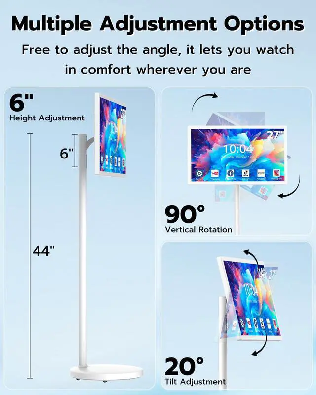 Alt view image 5 of 5 - Anweller 27" Portable TV Tablet, Touchscreen Portable Monitor with Stand on Wheels, 27-inch Wireless Touch Screen Smart Mobile Movable Rolling TV, 13000mAh Battery Operated, 8GB RAM + 128GB ROM