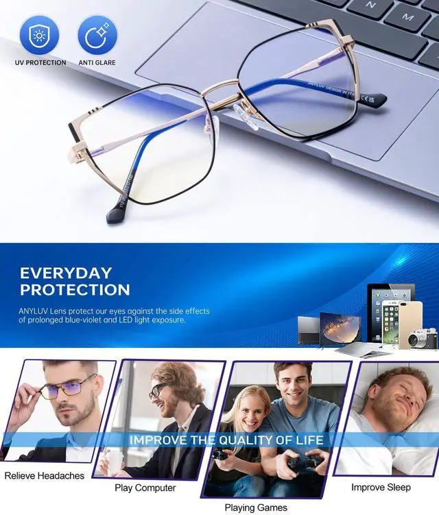 Alt view image 4 of 5 - ANYLUV Blue-Light-Glasses Women Blue-Light Blocking-Glasses: Womens Bluelight Glasses Computer Screen Blocker Eyes Protection