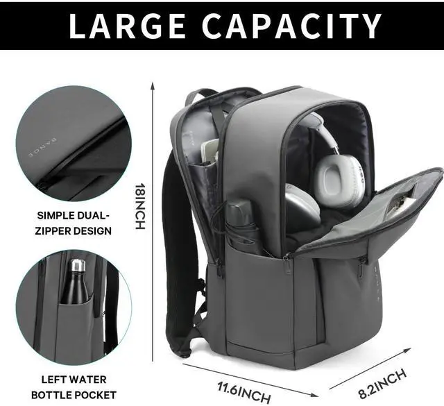 Alt view image 2 of 5 - BANGE Durable Business Smart Backpack for Men and Women,can Holds 15.6 Inches Laptop Backpack, Waterproof Commute Work Travel Backpack, Flight Carry-On (Gray)