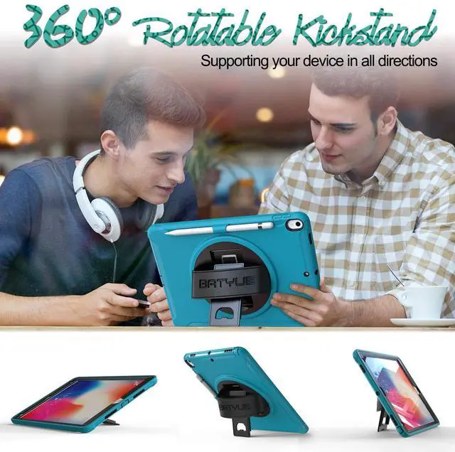 Alt view image 3 of 5 - BATYUE iPad Pro 10.5 Case 2017/ iPad Air 3rd Generation Case 2019, Full-Body Shockproof Rugged Case with 360deg Swivel Kickstand/Leather Hand Strap/Pencil Holder; Case for 10.5 inch iPad (Light Blue)