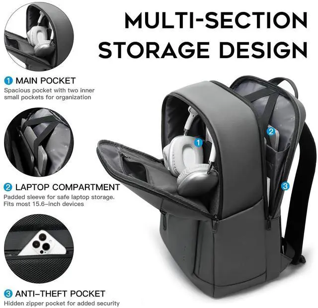 Alt view image 3 of 5 - BANGE Durable Business Smart Backpack for Men and Women,can Holds 15.6 Inches Laptop Backpack, Waterproof Commute Work Travel Backpack, Flight Carry-On (Gray)