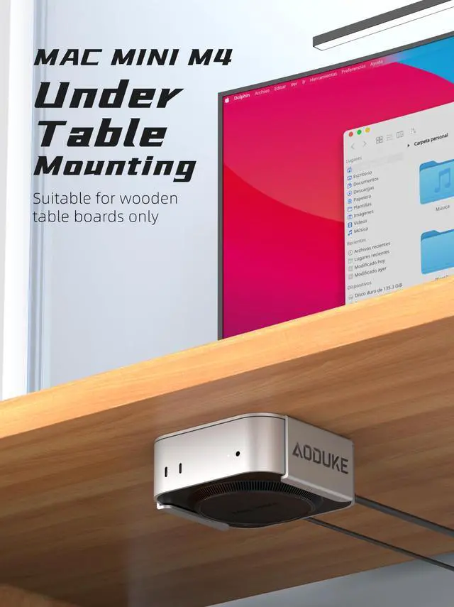 Alt view image 4 of 5 - AODUKE Aluminum Alloy Mac Mini M4 Under Table Bracket, 2024 Mac Mini M4 Pro Wall Mount Stand, Hanging Rack Compatible with VESA Hole Monitor Mount or Plaster Wall, Dock Accessories-AJM4-BS