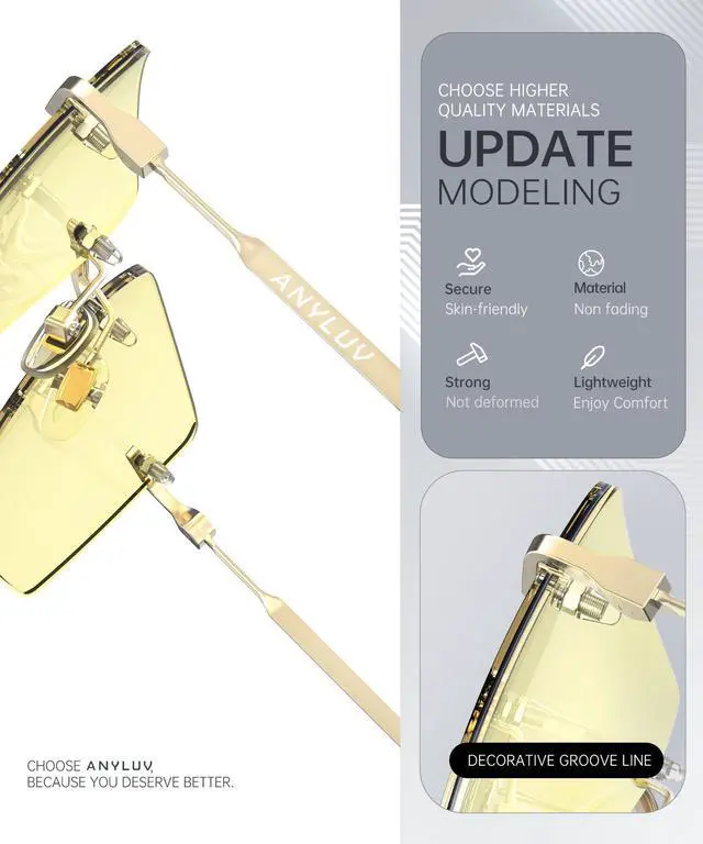 Alt view image 3 of 5 - ANYLUV Rimless Blue Light Blocking Glasses Men Women, Lightweight Computer Reading Glasses, Anti Eyestrain Gaming Glasses