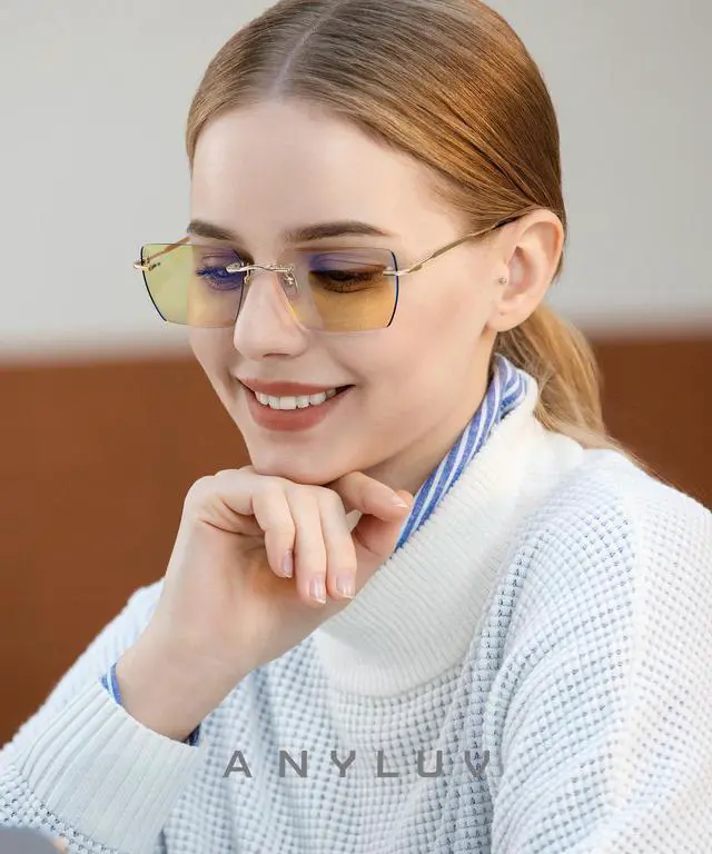 Alt view image 2 of 5 - ANYLUV Rimless Blue Light Blocking Glasses Men Women, Lightweight Computer Reading Glasses, Anti Eyestrain Gaming Glasses