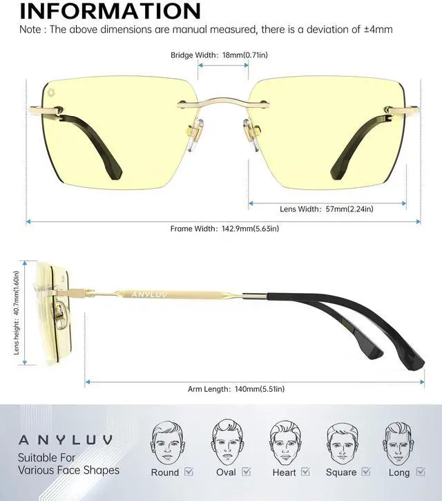 Alt view image 4 of 5 - ANYLUV Rimless Blue Light Blocking Glasses Men Women, Lightweight Computer Reading Glasses, Anti Eyestrain Gaming Glasses
