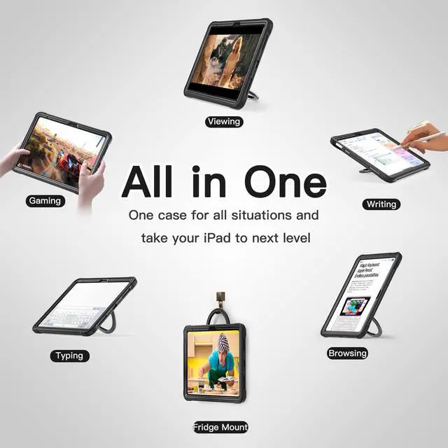 Alt view image 2 of 5 - BATYUE Case for iPad (A16) 11th/10th Generation 10.9'' 2025/2022, Rugged Protective Shockproof Cover for Kids with 360deg Rotating Stand, Pencil Holder, Carrying Strap, Black