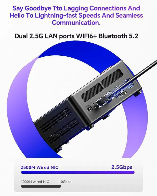 Alt view image 5 of 5 - AOOSTAR GEM12 MAX Mini PC Ryzen 7 8745HS (8C/16T up to 5.1GHz), 16GB DDR5 RAM 512GB PCIe4.0 SSD Radeon 780M Graphics Gaming Computers, with OCuLink Dual USB4, HDMI/Dual 2.5G LAN/ BT5.2/WIFl6