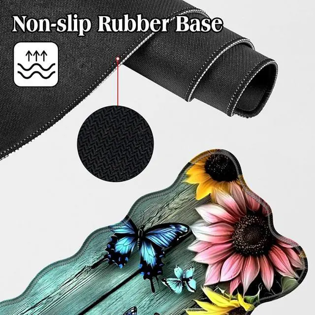 Alt view image 4 of 5 - BFDHGQZC Colorful Sunflowers Butterflies Desk Mat Large Mouse Pad 31.5"x11.8" Desk Rubber Base Mousepad with Stitched Edges Big Desk Pad for Work,Game,Office,Home