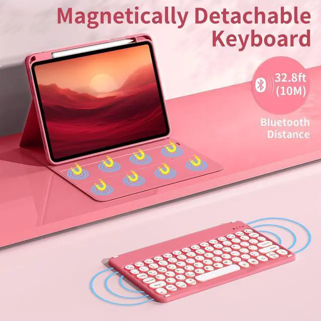 Alt view image 5 of 5 - aoub Keyboard Case for iPad 11th Generation 11 Inch 2025 (A16), 10th Generation 2022 10.9 Inch with Pencil Holder - 7 Colors Backlit Wireless Detachable Folio Keyboard - Pink
