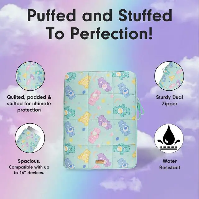 Alt view image 5 of 5 - Sonix | Puffy Laptop Sleeve | 15-16 Inch, Quilted Pillow Puffer Laptop Carrying Case, Computer Sleeve | Care Bears Pastel