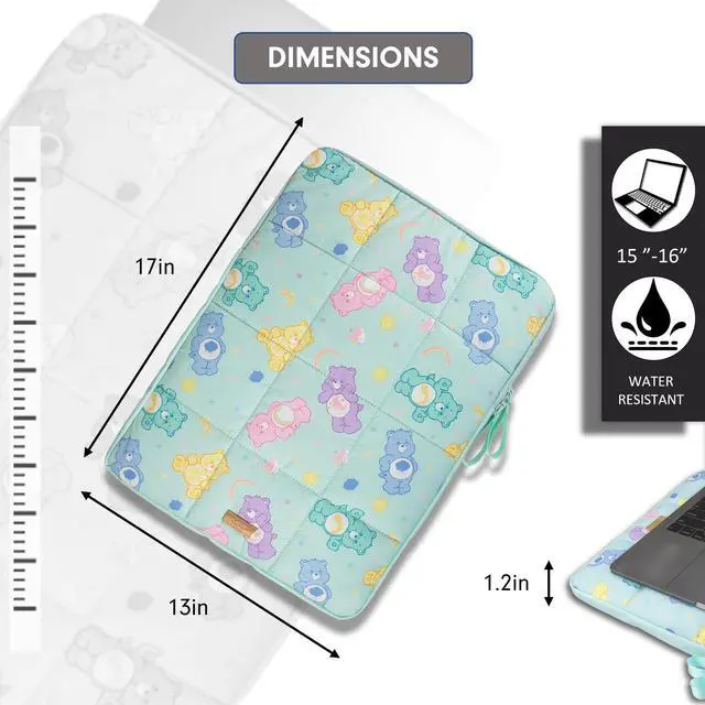 Alt view image 3 of 5 - Sonix | Puffy Laptop Sleeve | 15-16 Inch, Quilted Pillow Puffer Laptop Carrying Case, Computer Sleeve | Care Bears Pastel