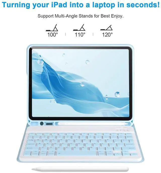 Alt view image 4 of 5 - APHBZGE Keyboard Case for iPad Pro 11'' (4th/3rd/2nd/1st Gen), iPad Air (5th/4th Gen) - Detachable Bluetooth Keyboard with Pencil Holder, Blue
