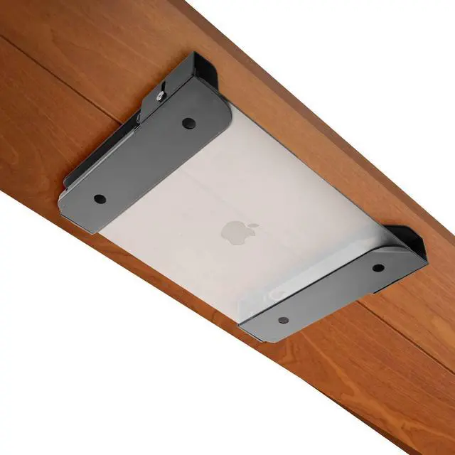Alt view image 2 of 5 - CaSZLUTION Wall Mount and Under Desk Mount Laptop Holder, Universal Laptop Storage Bracket for Devices Up to 1.18" Thick Macbooks, Surface, Keyboards, Tablets & More (Metal Black)