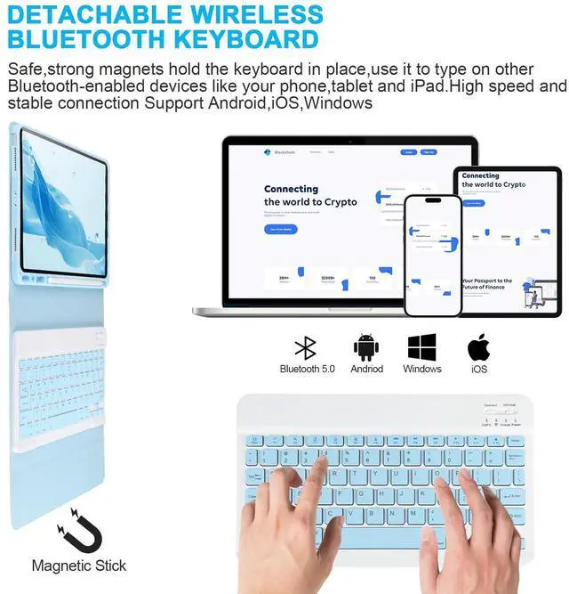Alt view image 5 of 5 - APHBZGE Keyboard Case for iPad Pro 11'' (4th/3rd/2nd/1st Gen), iPad Air (5th/4th Gen) - Detachable Bluetooth Keyboard with Pencil Holder, Blue