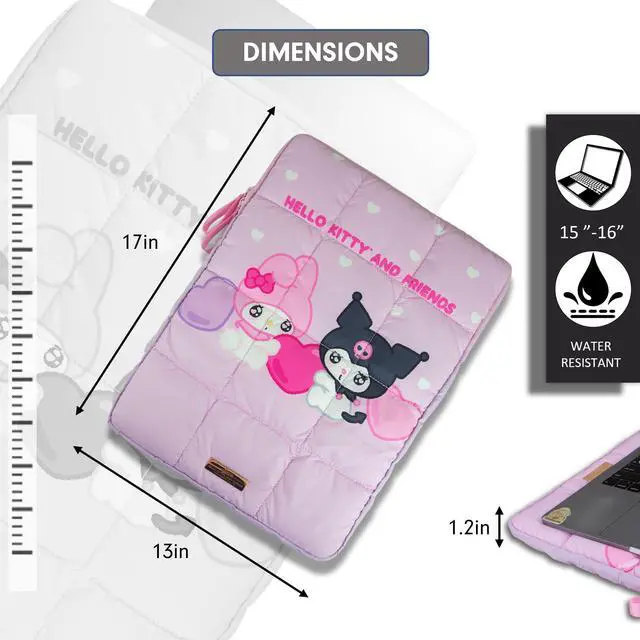 Alt view image 3 of 5 - Sonix x Sanrio | Puffy Laptop Sleeve | 15-16 Inch, Quilted Pillow Puffer Laptop Carrying Case, Computer Sleeve | Kuromi & My Melody | Emokyun
