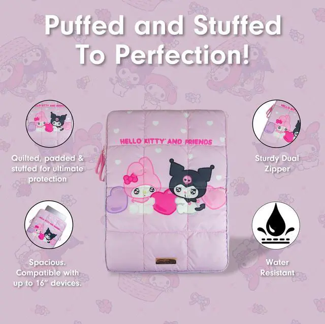 Alt view image 5 of 5 - Sonix x Sanrio | Puffy Laptop Sleeve | 15-16 Inch, Quilted Pillow Puffer Laptop Carrying Case, Computer Sleeve | Kuromi & My Melody | Emokyun