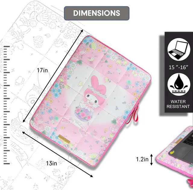 Alt view image 3 of 5 - Sonix x Sanrio | Puffy Laptop Sleeve | 15-16 Inch, Quilted Pillow Puffer Laptop Carrying Case, Computer Sleeve | My Melody Fairy 50th Anniversary