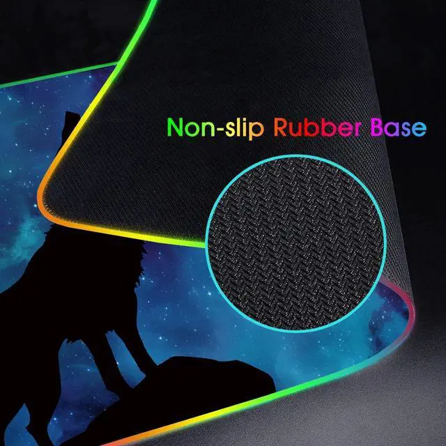Alt view image 5 of 5 - RGB Gaming Mouse Pad and Coffee Coaster, XXL Large Glowing LED Mousepad, Anti-Slip Rubber Base, Computer Keyboard Desk Mouse Mat 31.5 X 11.8 Inch - Blue Galaxy Nebula Wolf