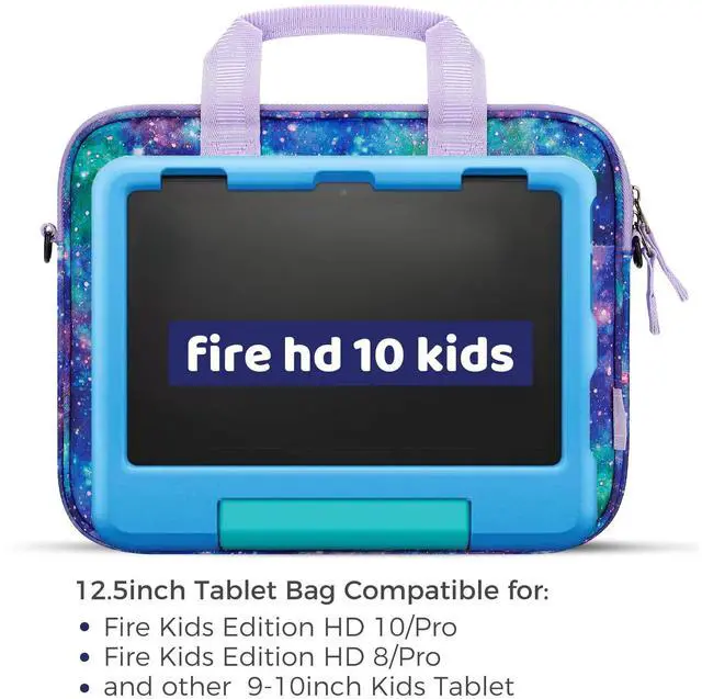 Alt view image 2 of 5 - Choco Mocha Kids Tablet Sleeve Bag for Girls, 12.5 Inch Tablet Carrying Case for Fire 7 8 10 HD 8 10, Chromebook, Kindle Kids Edition, iPad Bag for Kid, Galaxy Purple