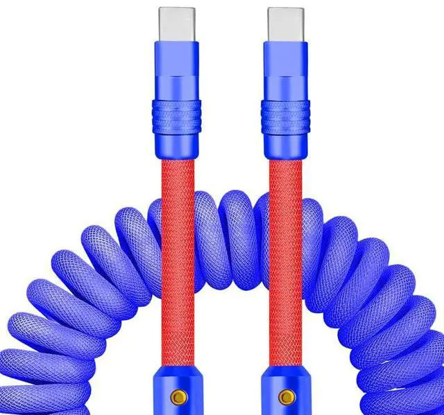 Main image of chubbycable Curly Chubby - 240W Coiled USB C Cable Spring Retractable Fast Charging Cable for Car Compatible with CarPlay, Android Auto, Dark Blue+Red, Type-C to Type-C, 2.29FT-3.6FT