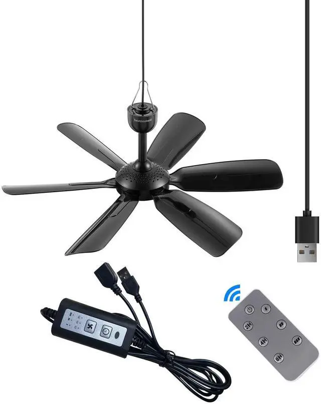 Main image of bestmoument 17.7-inch Portable Hanging Fan with 6 Blades,Ceiling Fan with Remote Control Timing 3 Speed,USB Plug In,5V DC Powered Indoor/Outdoor Use for RV, Camping, and Canopy(with remote control)